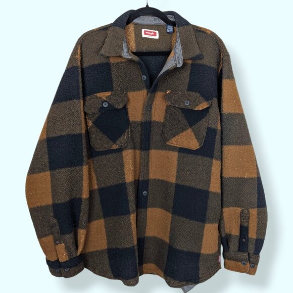 Wrangler Brown Plaid Fleece Button Jacket - Picture 1 of 8